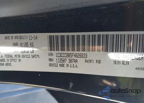 2015 Chrysler 200 S из США, поврежденный, VIN 1C3CCCBB5FN626633